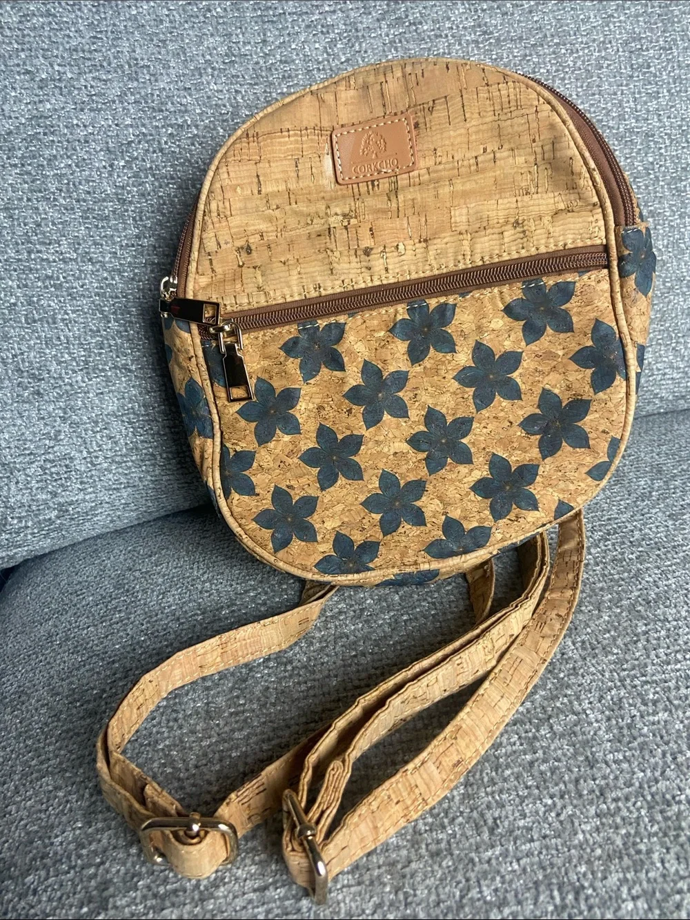 Floral Cork Mini Backpack in Natural Brown